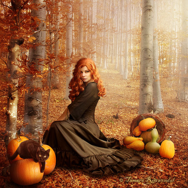 witch in forest halloween autumnn